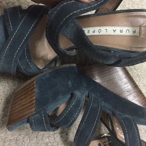 Pura Lopez Baby blue suede strap wedge shoes